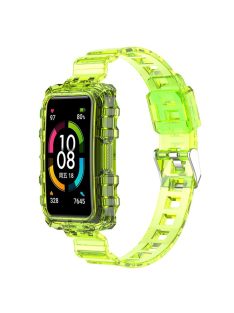   For Huawei Band 7/Band 6/Honor Band 6 Replacement Transparent TPU Watch Strap Wrist Band with Watch Case - Transparent Yellow