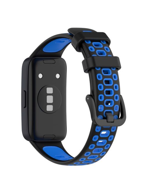 For Huawei Band 8 / Band 8 NFC / Band 9 / Band 9 NFC Adjustable Silicone Watch Band Dual-color Replacement Strap - Black+Blue