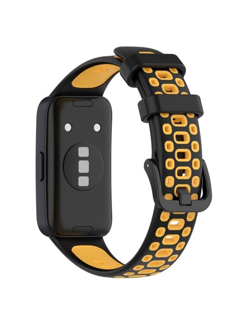 For Huawei Band 8 / Band 8 NFC / Band 9 / Band 9 NFC Adjustable Silicone Watch Band Dual-color Replacement Strap - Black+Yellow