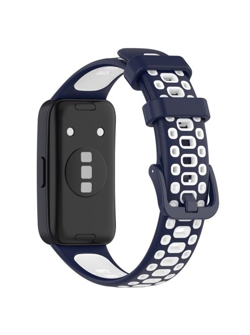 For Huawei Band 8 / Band 8 NFC / Band 9 / Band 9 NFC Adjustable Silicone Watch Band Dual-color Replacement Strap - Midnight Blue+White