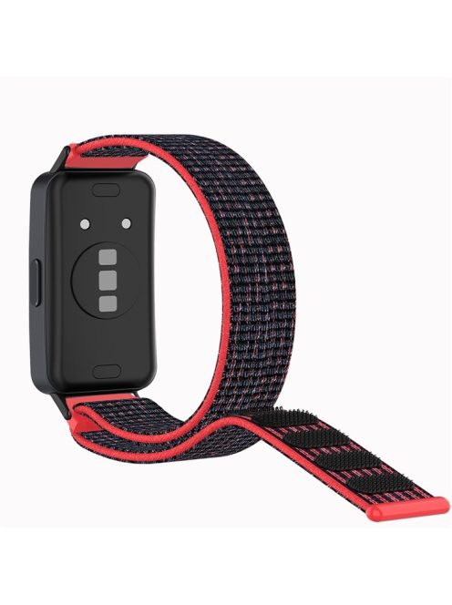 For Huawei Band 8 / Band 8 NFC / Band 9 / Band 9 NFC Nylon Watch Band Adjustable Sport Loop Breathable Replacement Strap - Black / Red