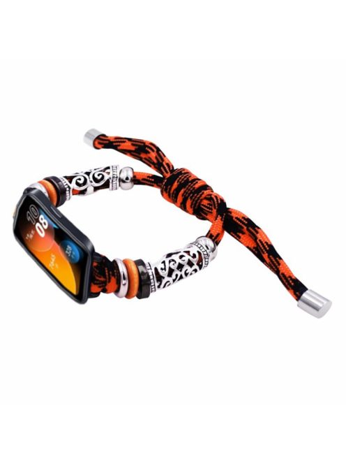 For Huawei Band 8 / Band 8 NFC / Band 9 / Band 9 NFC Watch Band Beads Decor Braided Rope Adjustable Wrist Strap - Black Orange Camo