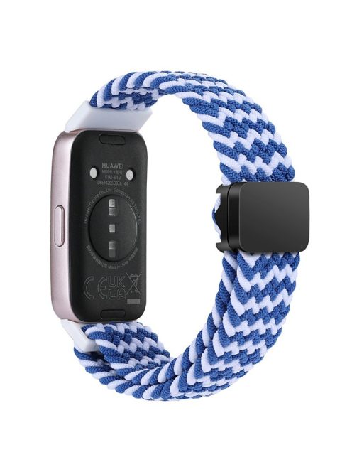 For Huawei Band 8 / Band 8 NFC / Band 9 / Band 9 NFC Wrist Band Magnetic Buckle Nylon Braided Smartwatch Strap - Wave Pattern Blue+White