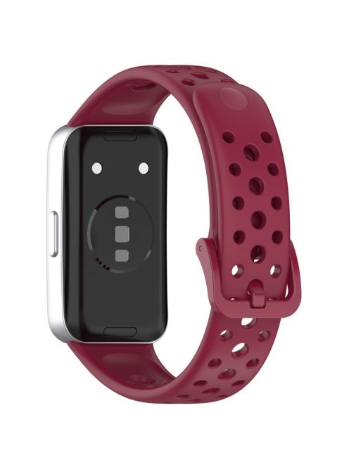 For Huawei Band 9 / 9 NFC / 8 / 8 NFC Breathable Holes Replacement Band Silicone Watch Strap - Wine Red