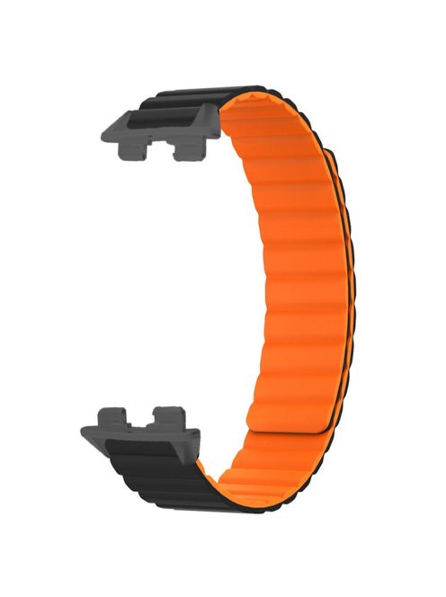 For Huawei Band 9 Magnetic Wrist Band Adjustable Silicone Watch Strap Watch Replacement Accessory - Black+Orange