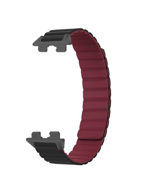 For Huawei Band 9 Magnetic Wrist Band Adjustable Silicone Watch Strap Watch Replacement Accessory - Black+Wine Red