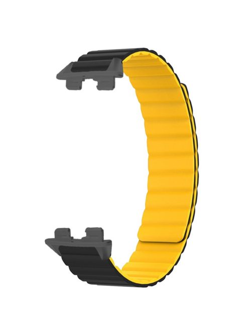 For Huawei Band 9 Magnetic Wrist Band Adjustable Silicone Watch Strap Watch Replacement Accessory - Black+Yellow