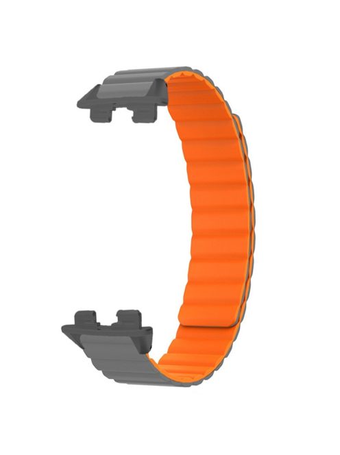 For Huawei Band 9 Magnetic Wrist Band Adjustable Silicone Watch Strap Watch Replacement Accessory - Grey+Orange