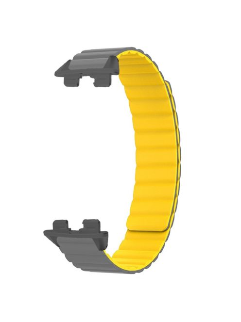 For Huawei Band 9 Magnetic Wrist Band Adjustable Silicone Watch Strap Watch Replacement Accessory - Grey+Yellow