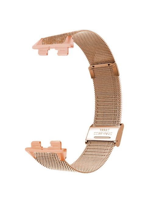 For Huawei Band 9 Watch Bracelet Milanese Mesh Replacement Strap with Metal Connector - Rose Gold