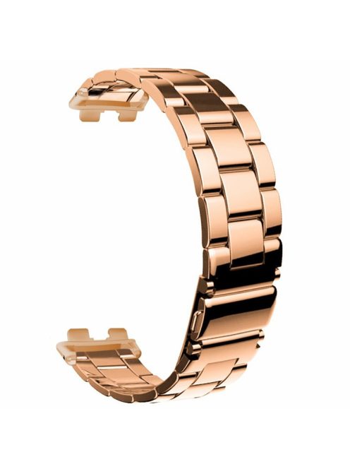 For Huawei Band 9 Watch Strap Stainless Steel Slim Watch Band with Metal Connector - Rose Gold