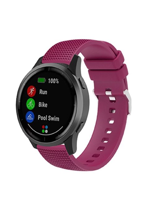 For Huawei TalkBand B5 Grid Design Soft Silicone Watch Band 18mm Replacement Strap with Silver Buckle - Fuchsia