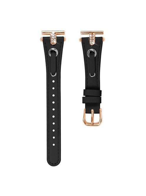 For Huawei Watch 2  /  GT 2 42mm  /  GT 3 42mm Genuine Cow Leather Watchband (Rose Gold Connector) - Black