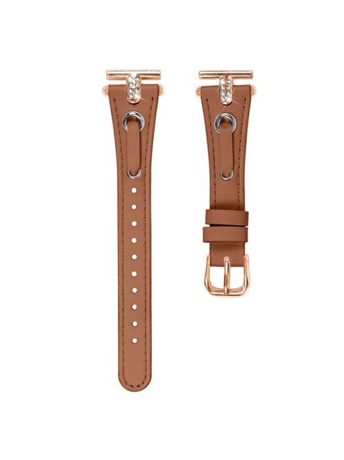 For Huawei Watch 2  /  GT 2 42mm  /  GT 3 42mm Genuine Cow Leather Watchband (Rose Gold Connector) - Brown