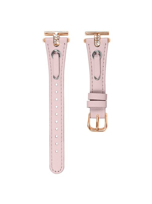 For Huawei Watch 2  /  GT 2 42mm  /  GT 3 42mm Genuine Cow Leather Watchband (Rose Gold Connector) - Pink