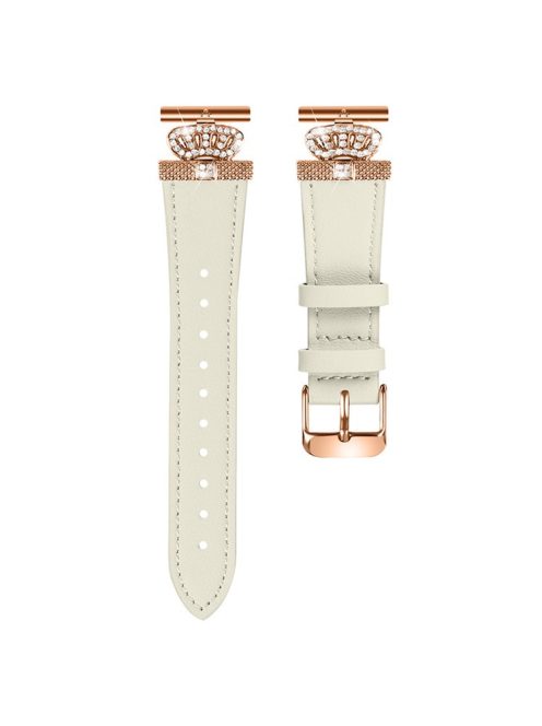 For Huawei Watch 2  /  GT 2 42mm  /  GT 3 42mm Watch Band Genuine Cow Leather Wrist Strap with Rose Gold Connector - Apricot