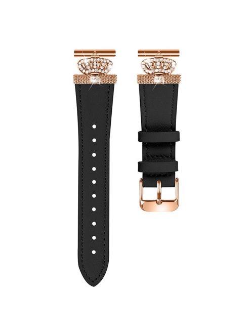 For Huawei Watch 2  /  GT 2 42mm  /  GT 3 42mm Watch Band Genuine Cow Leather Wrist Strap with Rose Gold Connector - Black