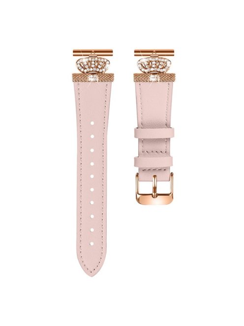 For Huawei Watch 2  /  GT 2 42mm  /  GT 3 42mm Watch Band Genuine Cow Leather Wrist Strap with Rose Gold Connector - Pink