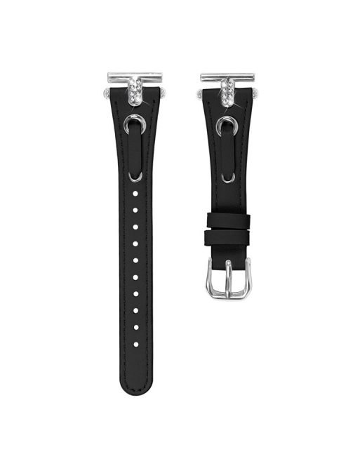 For Huawei Watch 2  /  GT 2 42mm  /  GT 3 42mm Watchband Genuine Cow Leather Wrist Strap (Silver Connector) - Black