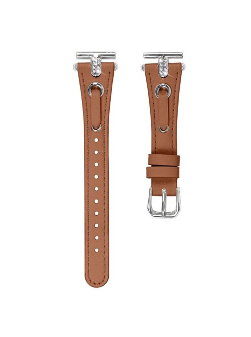 For Huawei Watch 2  /  GT 2 42mm  /  GT 3 42mm Watchband Genuine Cow Leather Wrist Strap (Silver Connector) - Brown