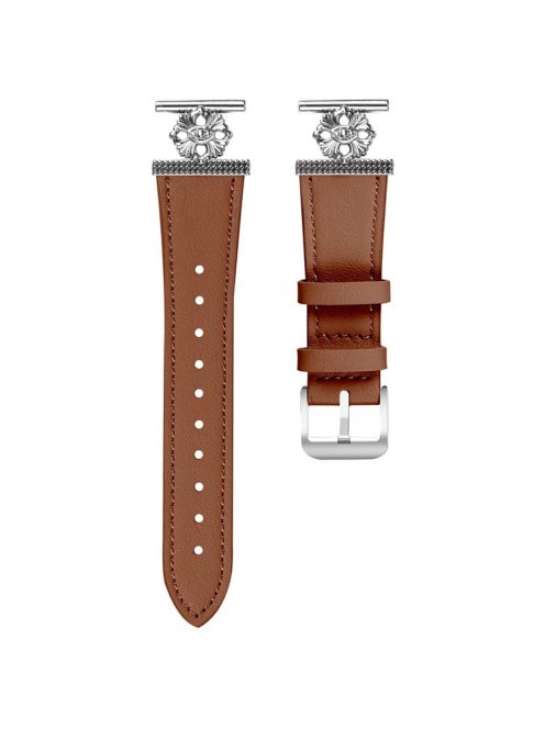 For Huawei Watch 2 Watch Band Genuine Cow Leather Flower Decor Adjustable Strap - Brown