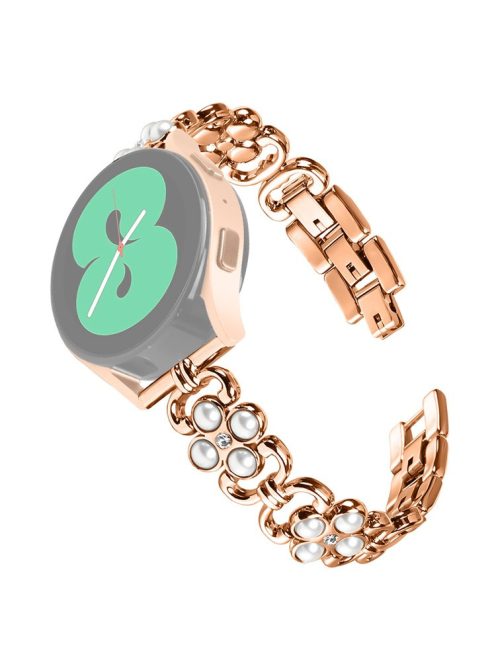 For Huawei Watch 2 Wrist Band Pearl Decor Four Leaf Clover Stainless Steel Strap - Rose Gold