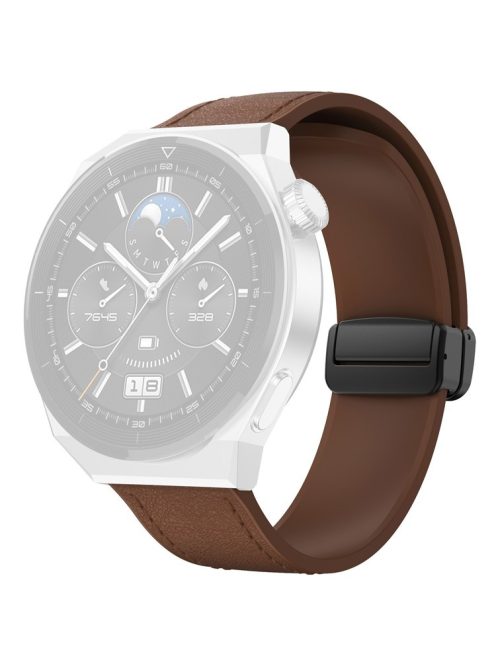 For Huawei Watch 4 / 4 Pro / GT 4 46mm Watch Strap 22mm Magnetic Leather Coated Silicone Band - Dark Brown