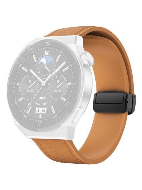 For Huawei Watch 4 / 4 Pro / GT 4 46mm Watch Strap 22mm Magnetic Leather Coated Silicone Band - Light Brown