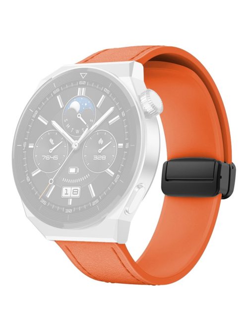 For Huawei Watch 4 / 4 Pro / GT 4 46mm Watch Strap 22mm Magnetic Leather Coated Silicone Band - Orange