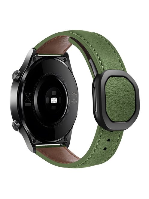 For Huawei Watch 4 Pro / 4 / GT 4 46mm Universal 22mm Magnetic Buckle Genuine Cow Leather Watch Strap - Army Green