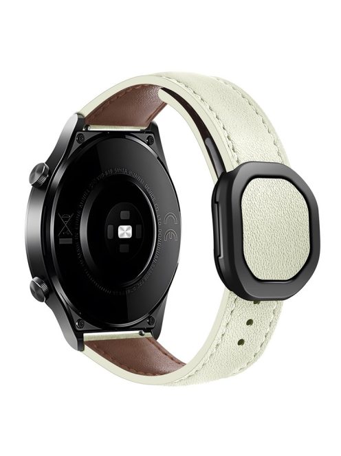 For Huawei Watch 4 Pro / 4 / GT 4 46mm Universal 22mm Magnetic Buckle Genuine Cow Leather Watch Strap - Beige