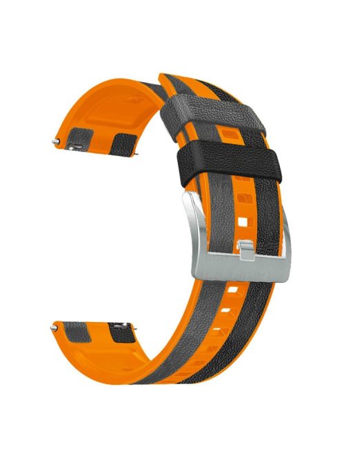 For Huawei Watch Buds / GT 3 SE / GT 3 Pro Three Color Design Leather Coated Silicone Wrist Band 22mm Replacement Watch Strap - Black / Orange / Grey