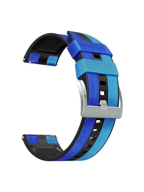 For Huawei Watch Buds / GT 3 SE / GT 3 Pro Three Color Design Leather Coated Silicone Wrist Band 22mm Replacement Watch Strap - Blue / Black