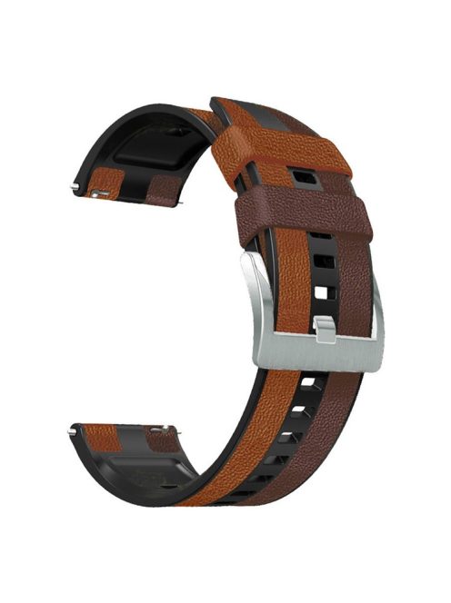 For Huawei Watch Buds / GT 3 SE / GT 3 Pro Three Color Design Leather Coated Silicone Wrist Band 22mm Replacement Watch Strap - Brown / Black