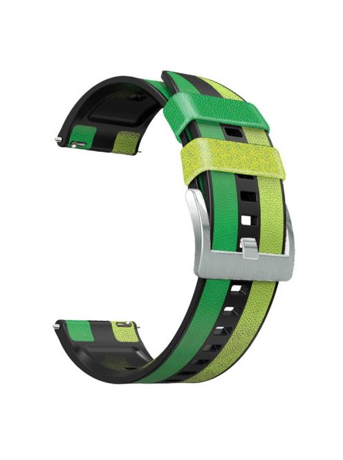 For Huawei Watch Buds / GT 3 SE / GT 3 Pro Three Color Design Leather Coated Silicone Wrist Band 22mm Replacement Watch Strap - Green / Black