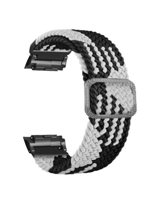 For Huawei Watch D Elastic Braided Nylon Watch Strap Adjustable Wrist Band - Black+White