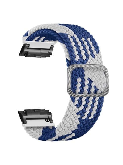 For Huawei Watch D Elastic Braided Nylon Watch Strap Adjustable Wrist Band - Blue+White