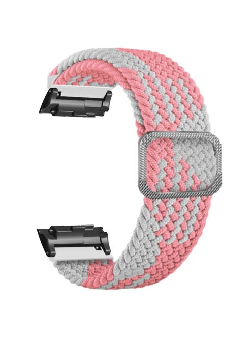 For Huawei Watch D Elastic Braided Nylon Watch Strap Adjustable Wrist Band - Pink+White