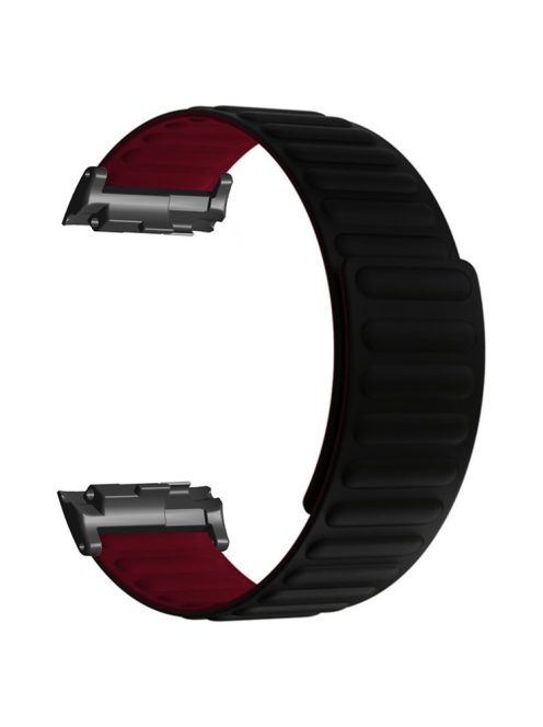 For Huawei Watch D Magnetic Adjustable Silicone+Metal Watch Strap Replacement - Black+Wine Red