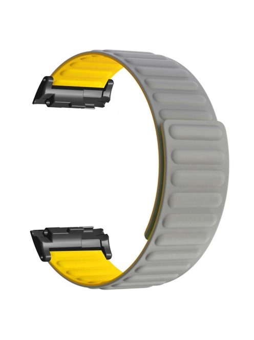 For Huawei Watch D Magnetic Adjustable Silicone+Metal Watch Strap Replacement - Grey+Yellow