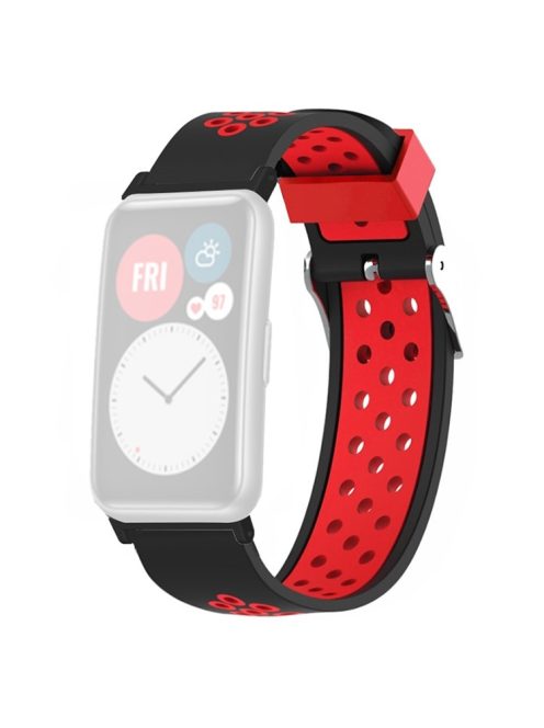 For Huawei Watch Fit / Watch Fit Special Edition Dual Color Silicone Watch Band with Breathable Holes - Black+Red