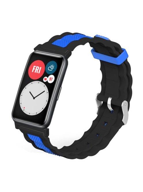 For Huawei Watch Fit / Watch Fit Special Edition Watch Band Dual Color Wave Design Silicone Strap - Black+Blue