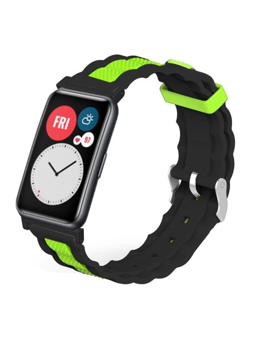 For Huawei Watch Fit / Watch Fit Special Edition Watch Band Dual Color Wave Design Silicone Strap - Black+Green