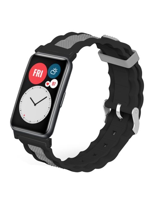 For Huawei Watch Fit / Watch Fit Special Edition Watch Band Dual Color Wave Design Silicone Strap - Black+Grey