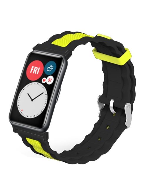 For Huawei Watch Fit / Watch Fit Special Edition Watch Band Dual Color Wave Design Silicone Strap - Black+Yellow