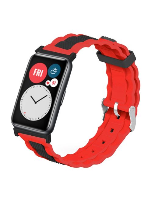 For Huawei Watch Fit / Watch Fit Special Edition Watch Band Dual Color Wave Design Silicone Strap - Red+Black