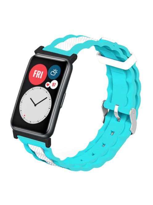 For Huawei Watch Fit / Watch Fit Special Edition Watch Band Dual Color Wave Design Silicone Strap - Teal Green+White