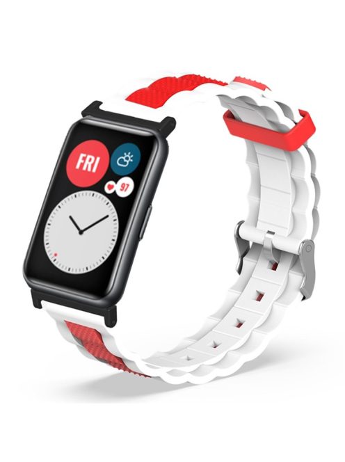 For Huawei Watch Fit / Watch Fit Special Edition Watch Band Dual Color Wave Design Silicone Strap - White+Red