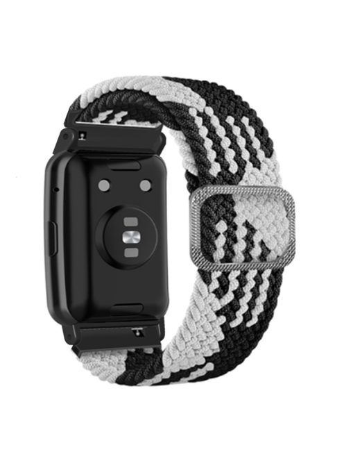 For Huawei Watch Fit / Watch Fit Special Edition Watch Band Nylon Braided Elastic Wrist Strap - Black+White