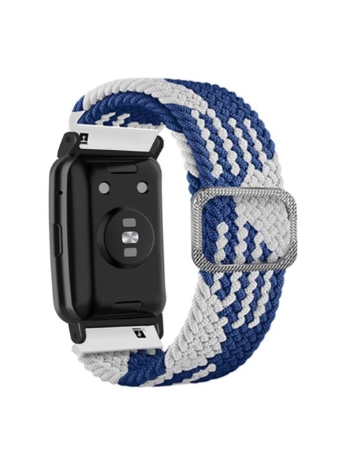 For Huawei Watch Fit / Watch Fit Special Edition Watch Band Nylon Braided Elastic Wrist Strap - Blue+White